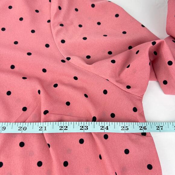 Lane Bryant 2XL Blouse Pink and Black Polka Dot Long Sleeve Tie Neck 18/20 - Picture 9 of 10